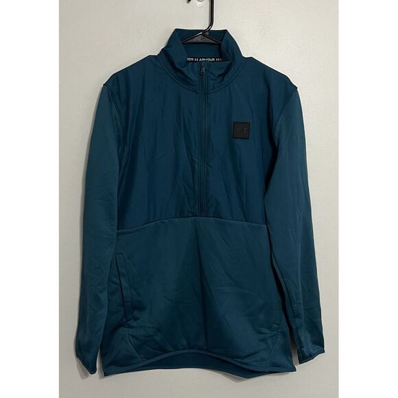 NWT Under Armour Storm Men's Medium Blue 1/2 Zip Fleece Lined Pullover Sweater - Picture 2 of 7